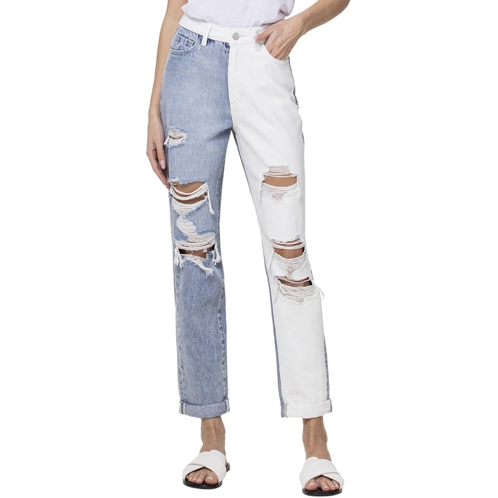 Vervet Colorblock Roll up Mom Jeans High Waist Distressed Y2K  Size 27